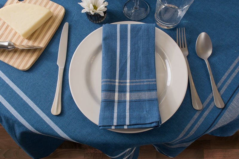 DII French Stripe Dining Table Collection Farmhouse Style Tablecloth, 70 Inches Round, Blue Chambray - Image 3